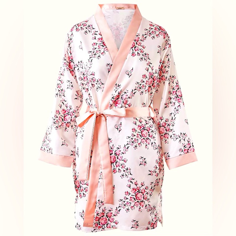 NWT MORGAN LANE SATIN Robe In White Floral S/M White Floral